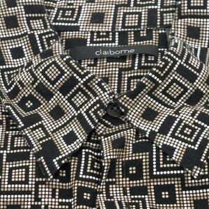 Claiborne Men’s Medium Black and Cream Geometric Button-Front Shirt. Like New!